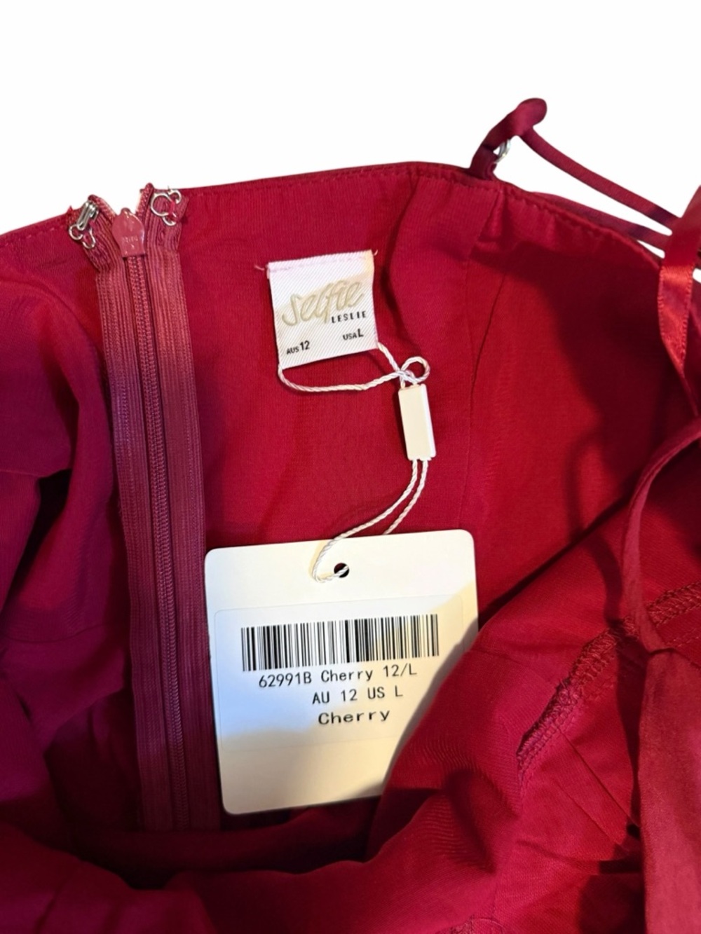 Selfie Leslie Lake Como Fitted Bodice Cami Strap Midi Dress‎ Cherry Large NWT - Picture 8 of 8